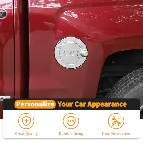 Hoolcar Gas Cap Trim Cover Fuel Filler Door Gas Tank Cap Trim Cover Fit for Chevrolet Silverado GMC Sierra 2014-2018, Chrome, Exterior Accessory - Image 4