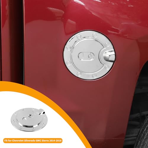 Hoolcar Gas Cap Trim Cover Fuel Filler Door Gas Tank Cap Trim Cover Fit for Chevrolet Silverado GMC Sierra 2014-2018, Chrome, Exterior Accessory - Image 3