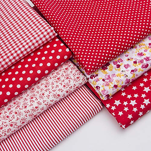 Antetek 7Pcs 20" x 20" Cotton Fabric DIY Making Supplies Quilting Patchwork Fabric Fat Quarter Bundles DIY for Quilting Cotton Patchwork Cushions (Red, 20" x 20") - Image 2
