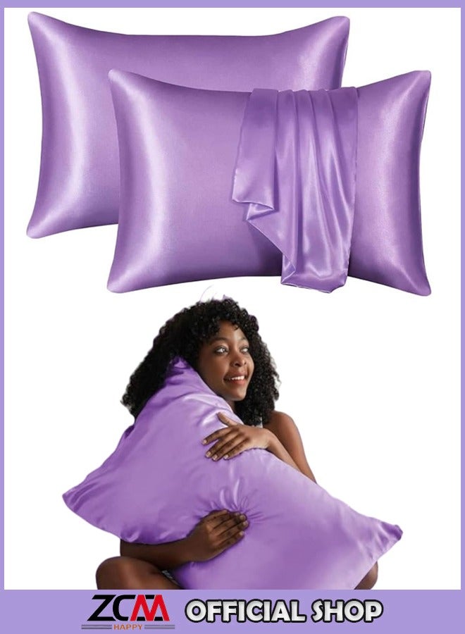ZCM-HAPPY Pack of 2 Skin-Friendly Silk Satin Pillowcases with Envelope Design, Smooth Pillowcase Hair-Friendly Pillowcase Luxurious Satin Pillow Covers For Better Sleep Anti-wrinkle Pillowcases for Sensitive Skin - Image 1