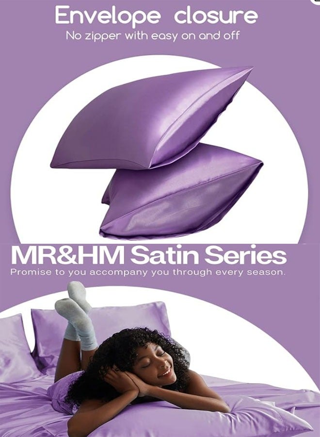 ZCM-HAPPY Pack of 2 Skin-Friendly Silk Satin Pillowcases with Envelope Design, Smooth Pillowcase Hair-Friendly Pillowcase Luxurious Satin Pillow Covers For Better Sleep Anti-wrinkle Pillowcases for Sensitive Skin - Image 4