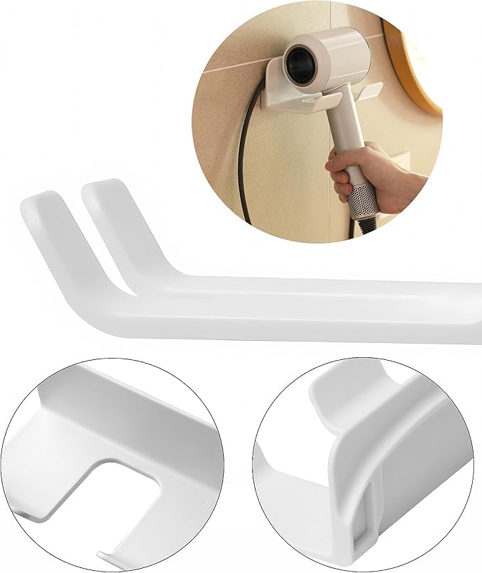 SUPTEC 2 Pack Universal Hair Dryer Holder, Self Adhesive Wall Mount Stand for Most Brand/Size Hair Blow Dryer Hair Dryer Organizer Rack with Plug&Wire Hook for Bathroom - Image 4