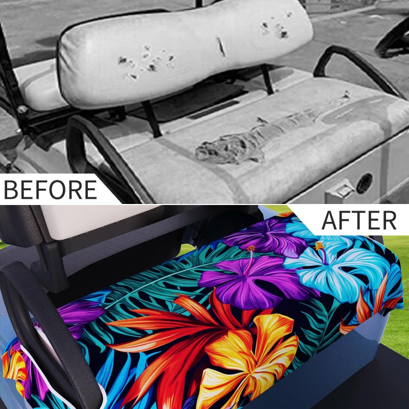 AQQA Golf Cart Seat Covers, Purple Tropical Leaves Golf Cart Seat Towel Blanket, Golf Accessories, Golf Cart Seat Towel Blanket Fits All 2-Seat Golf Carts, 55"x 32" - Image 5