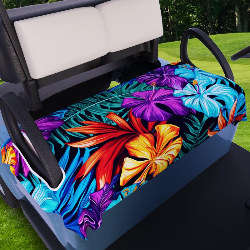 AQQA Golf Cart Seat Covers, Purple Tropical Leaves Golf Cart Seat Towel Blanket, Golf Accessories, Golf Cart Seat Towel Blanket Fits All 2-Seat Golf Carts, 55"x 32" - Image 1