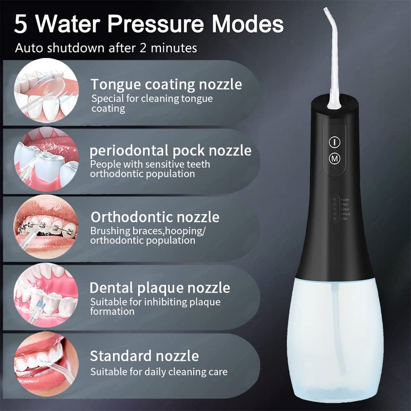 HANNEA® Water Dental Flosser for Teeth Oral Care Professional Dental Oral Cleaner for Braces Bridges, Cordless Rechargeable IPX7 Waterproof and 5 Modes, 400ML Flossing for Home Trave - Image 3