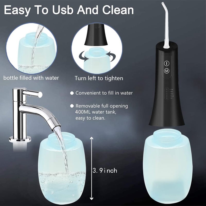 HANNEA® Water Dental Flosser for Teeth Oral Care Professional Dental Oral Cleaner for Braces Bridges, Cordless Rechargeable IPX7 Waterproof and 5 Modes, 400ML Flossing for Home Trave - Image 4