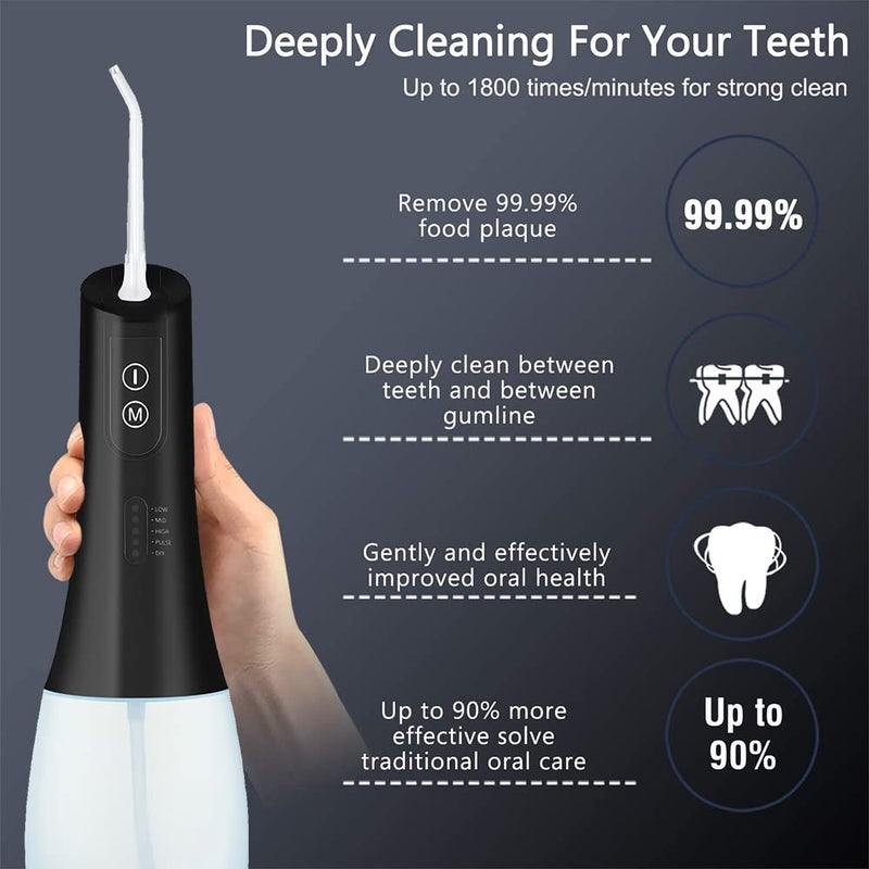 HANNEA® Water Dental Flosser for Teeth Oral Care Professional Dental Oral Cleaner for Braces Bridges, Cordless Rechargeable IPX7 Waterproof and 5 Modes, 400ML Flossing for Home Trave - Image 2