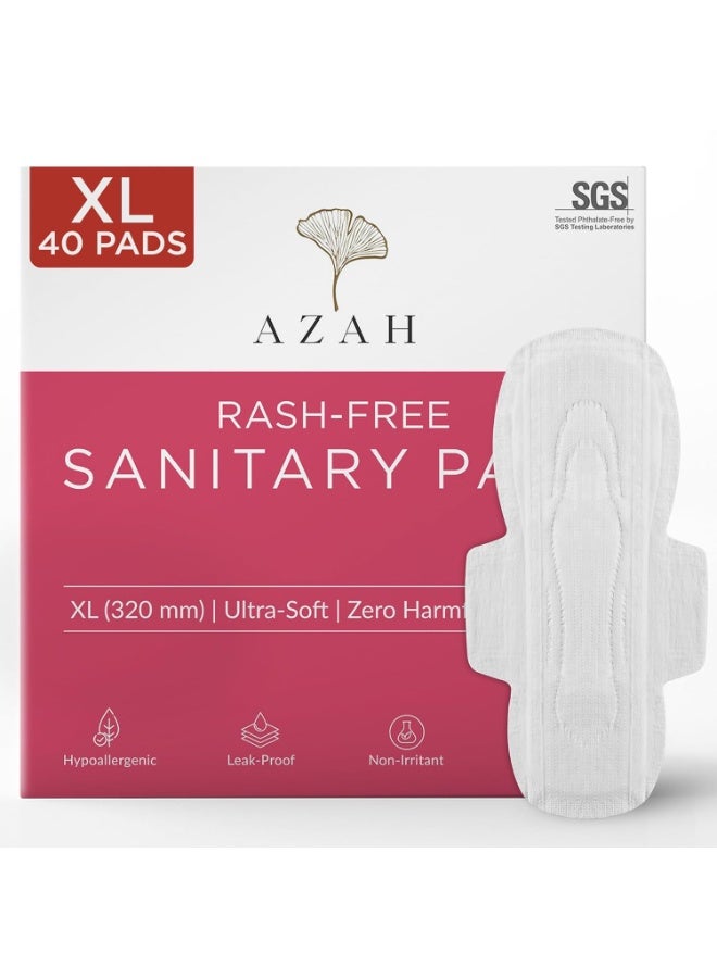 AZAH Sanitary Pads for Women XL [Pack of 40] 100% Rash-Free sanitary napkins | 3x More Absorption, Cottony Soft and Dry Top Cover for heavy Flow | Toxin Free, Locks Odour, Leak-Proof - Image 1
