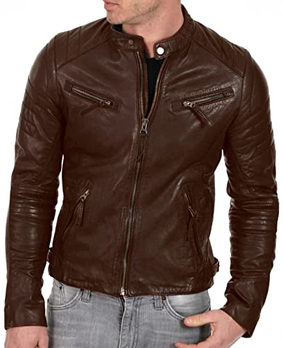 DECIMAL Men's Black & BROWN Genuine Lambskin Leather Biker Jacket VINTAGE REAL MOTORCYCLE JACKETS FOR MEN (L, BROWN) - Image 3