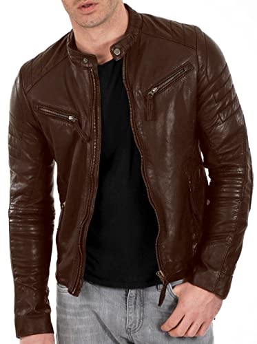 DECIMAL Men's Black & BROWN Genuine Lambskin Leather Biker Jacket VINTAGE REAL MOTORCYCLE JACKETS FOR MEN (L, BROWN) - Image 5