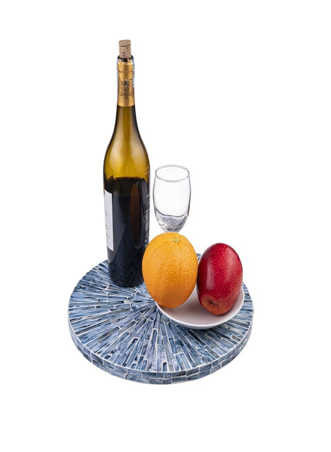 PEMAR 12.6” Handcrafted Mother of Pearl Blue Starburst Lazy Susan - Rotating Centerpiece for Dining Table, Elegant Beach House & Farmhouse Home Décor, Luxury Hostess & Housewarming Gift - Image 1
