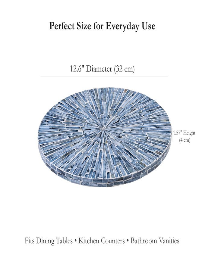 PEMAR 12.6” Handcrafted Mother of Pearl Blue Starburst Lazy Susan - Rotating Centerpiece for Dining Table, Elegant Beach House & Farmhouse Home Décor, Luxury Hostess & Housewarming Gift - Image 4
