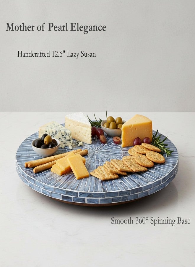 PEMAR 12.6” Handcrafted Mother of Pearl Blue Starburst Lazy Susan - Rotating Centerpiece for Dining Table, Elegant Beach House & Farmhouse Home Décor, Luxury Hostess & Housewarming Gift - Image 2