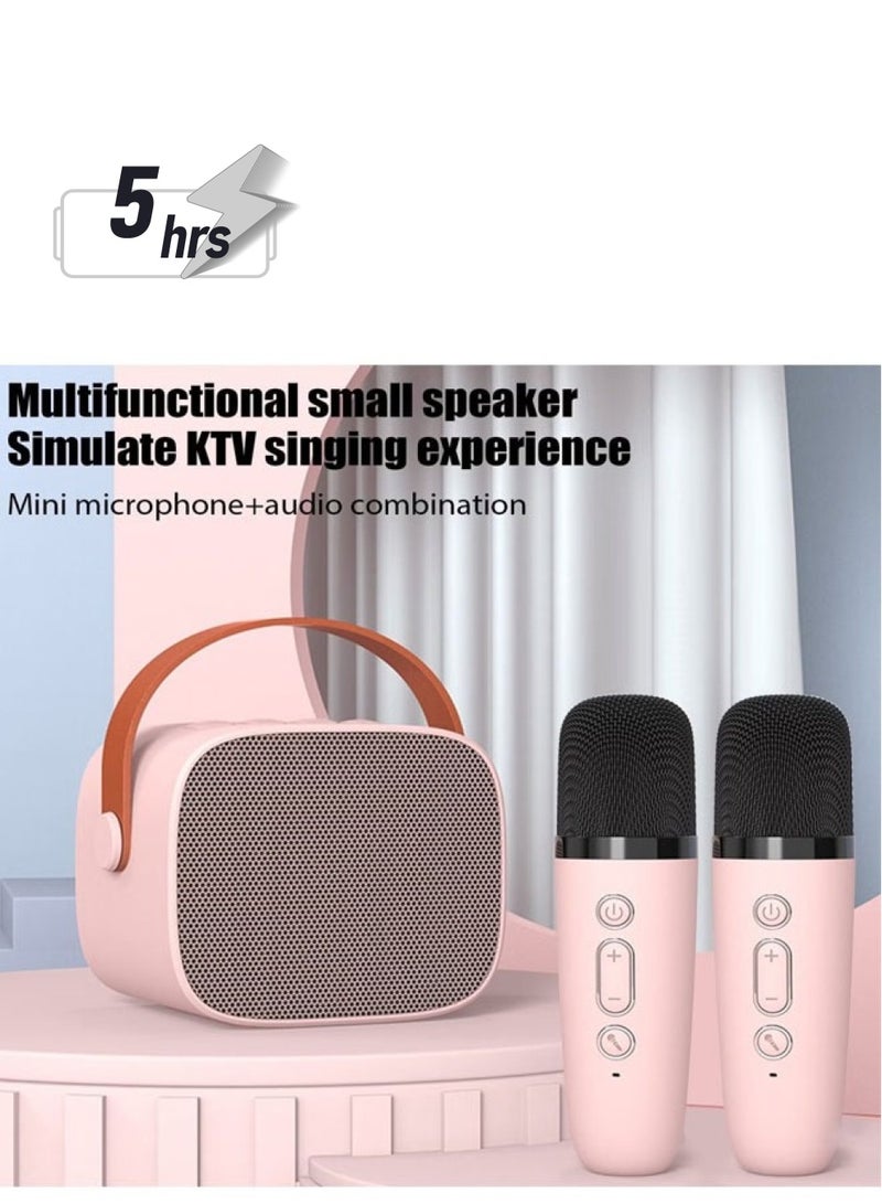 Portable Bluetooth Karaoke Machine with 2 Wireless Microphones, Music Player and Mini Speaker for Kids, Toys and Gifts, Pink  - Image 1