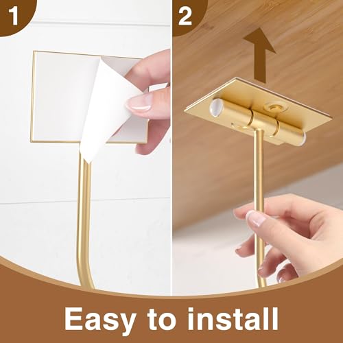 Josmimic Modern Banana Hanger Hook Under Cabinet: Adhesive Banana Holder, Foldable with Magnets When Not in Use, Under Counter Banana Hook, Stainless, Hold 13 LB, Gold, 2 Pack - Image 4