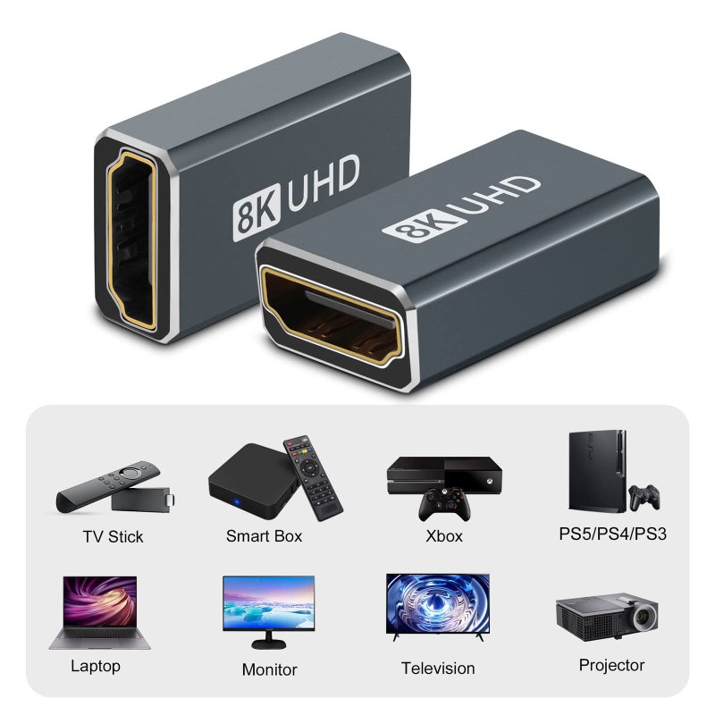 Twozoh موصل HDMI 8K من توزوه (عبوة من 2)، محول HDMI 2.1 أنثوي إلى أنثوي، موصل HDMI أنثوي بسرعة 48Gbps، تمديد HDMI 8K@60Hz، 4K@120Hz 1080p - Image 4