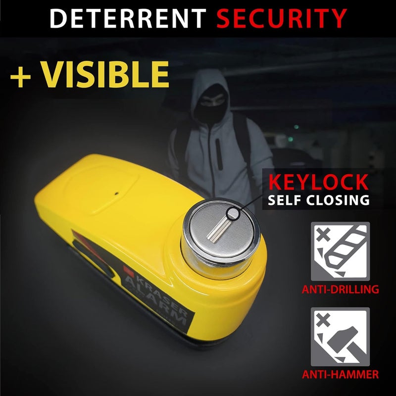 KRASER KR7Y Motorcycle Lock Disc Alarm USB Rechargeable Battery, 110dB Motion Sensors, Waterproof Resistant Visible, Pressure Lock 7 mm with Accessories, Anti-Theft Motorcycle Caliper Brake Disc Dust tight seal - Image 4