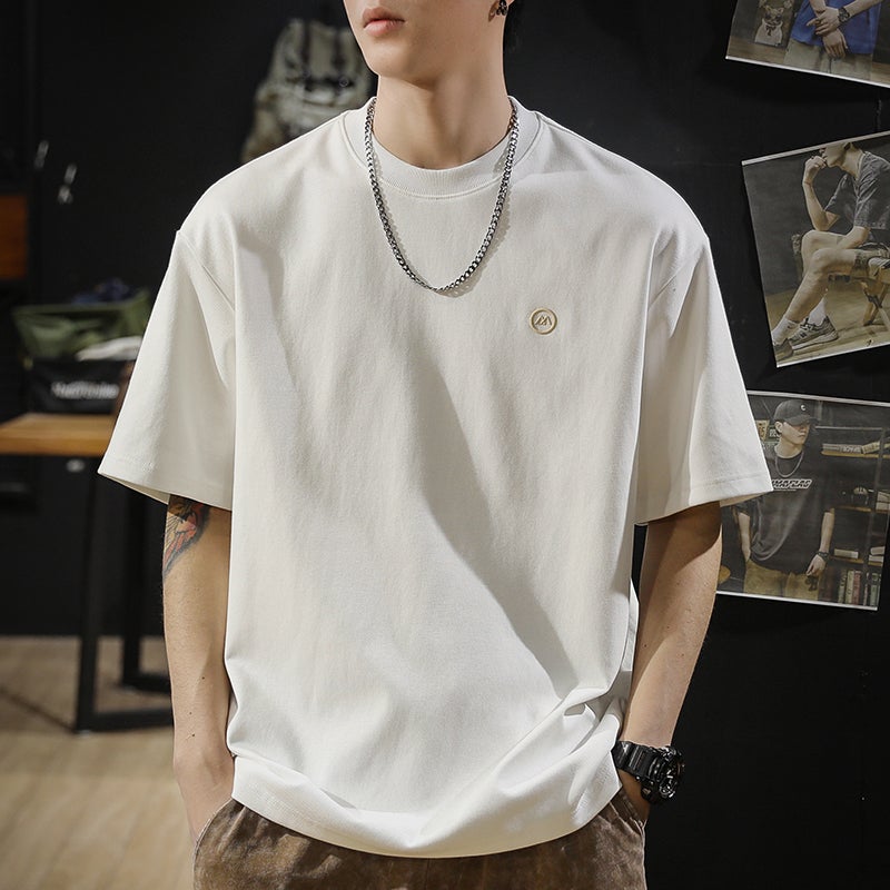 2025 Heavyweight Short-Sleeved T-Shirt Men'S Trendy Brand Loose Men'S T-Shirt Boys White Half-Sleeved Shirt Men'S T - Image 2