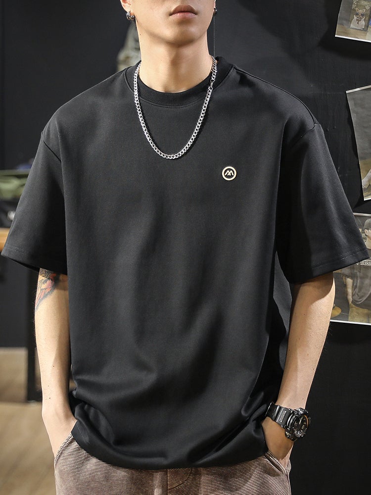 2025 Heavyweight Short-Sleeved T-Shirt Men'S Trendy Brand Loose Men'S T-Shirt Boys White Half-Sleeved Shirt Men'S T - Image 1