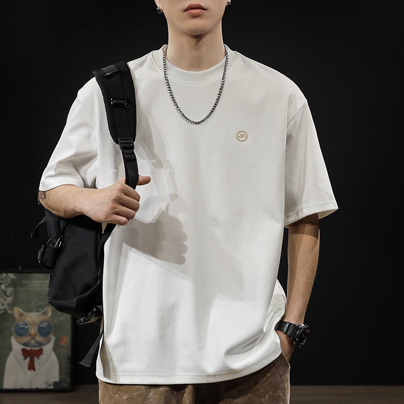 2025 Heavyweight Short-Sleeved T-Shirt Men'S Trendy Brand Loose Men'S T-Shirt Boys White Half-Sleeved Shirt Men'S T - Image 3
