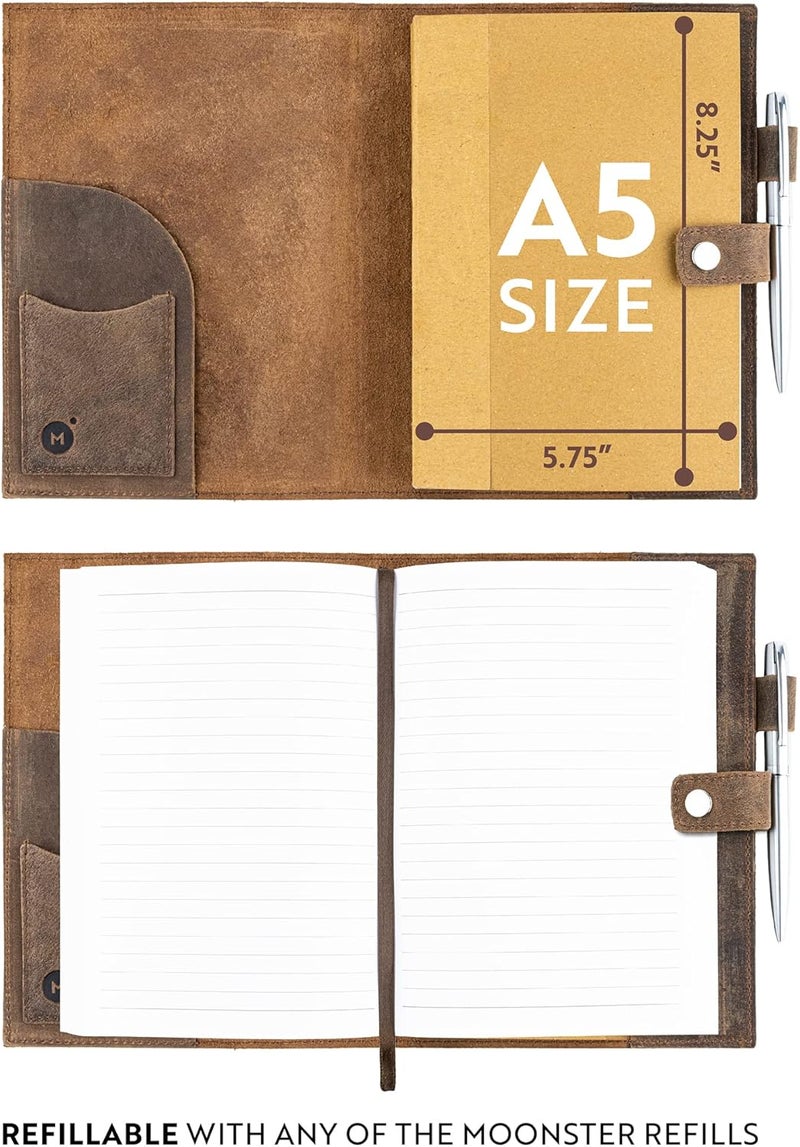 Moonster Lined Journal Notebook Paper for Refillable Leather Journals 8.25 x 5.75 with Built-in Bookmark – Premium Milled Inserts A5 Refill Paper 70gsm Sheets Ruled Notepad Inches - 320 Pages - Image 4