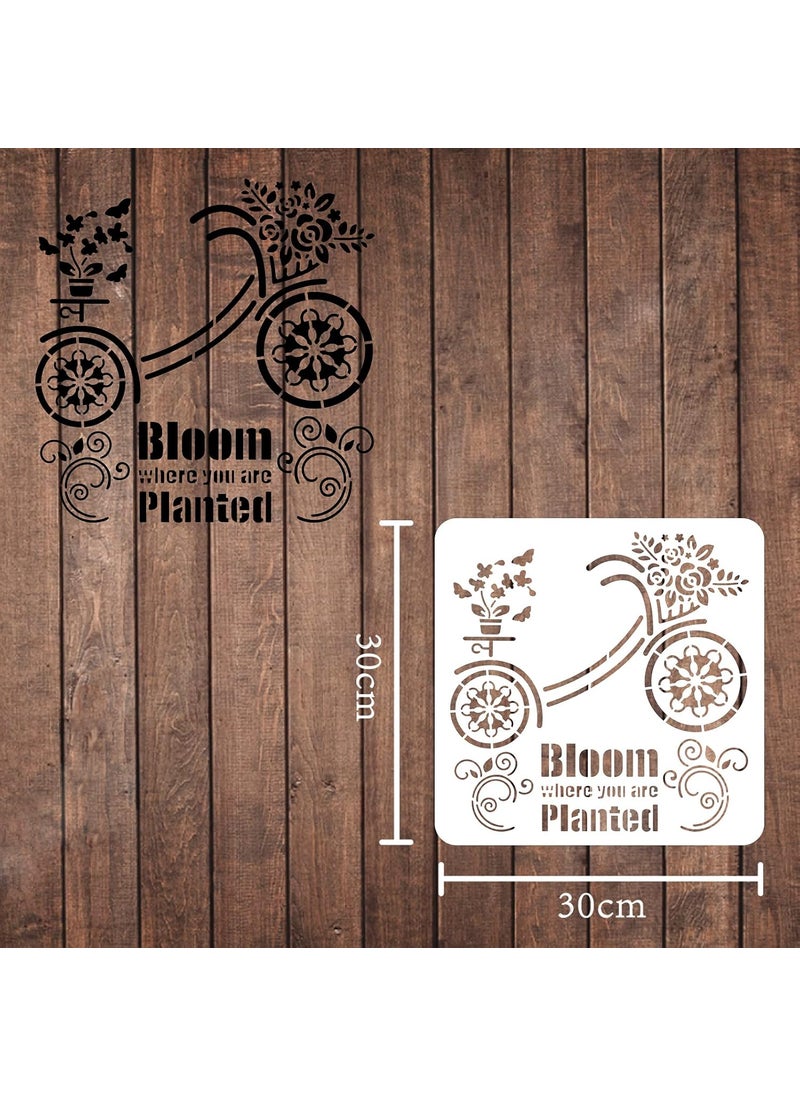 FINGERINSPIRE - FINGERINSPIRE Bicycle Stencils Decoration Template 11.8x11.8 inch Plastic Blooming Plants Stencils Square Reusable Floral Stencils for Painting on Wood, Floor, Wall and Fabric - Image 1
