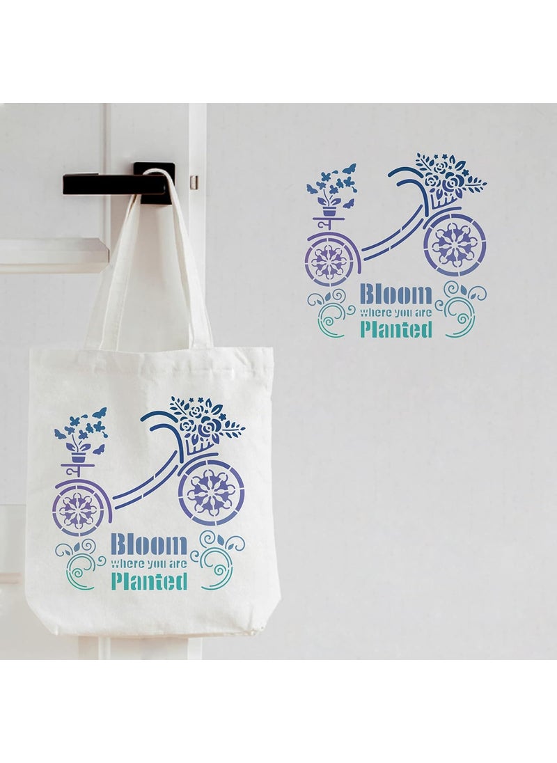 FINGERINSPIRE - FINGERINSPIRE Bicycle Stencils Decoration Template 11.8x11.8 inch Plastic Blooming Plants Stencils Square Reusable Floral Stencils for Painting on Wood, Floor, Wall and Fabric - Image 1