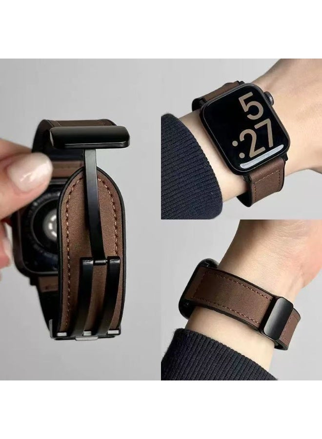 Watch Band Compatible for Apple Watch Series Band 42mm 44mm 45mm 46mm 49mm women, Genuine Leather Double Tour Designed Slim Replacement Strap for iWatch Series10 9 8 7 6 SE - Image 1