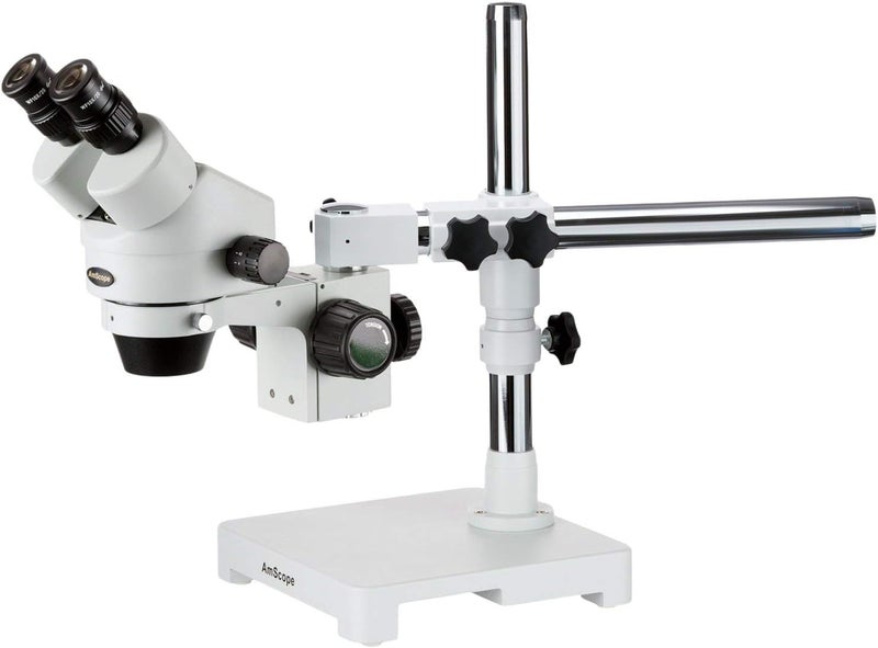 AmScope AmScope SM3B Professional Binocular Stereo Zoom Microscope WH10x Eyepieces 7X45X Magnification 07X45X Zoom Objective Ambient Lighting SingleArm Boom Stand  - Image 1