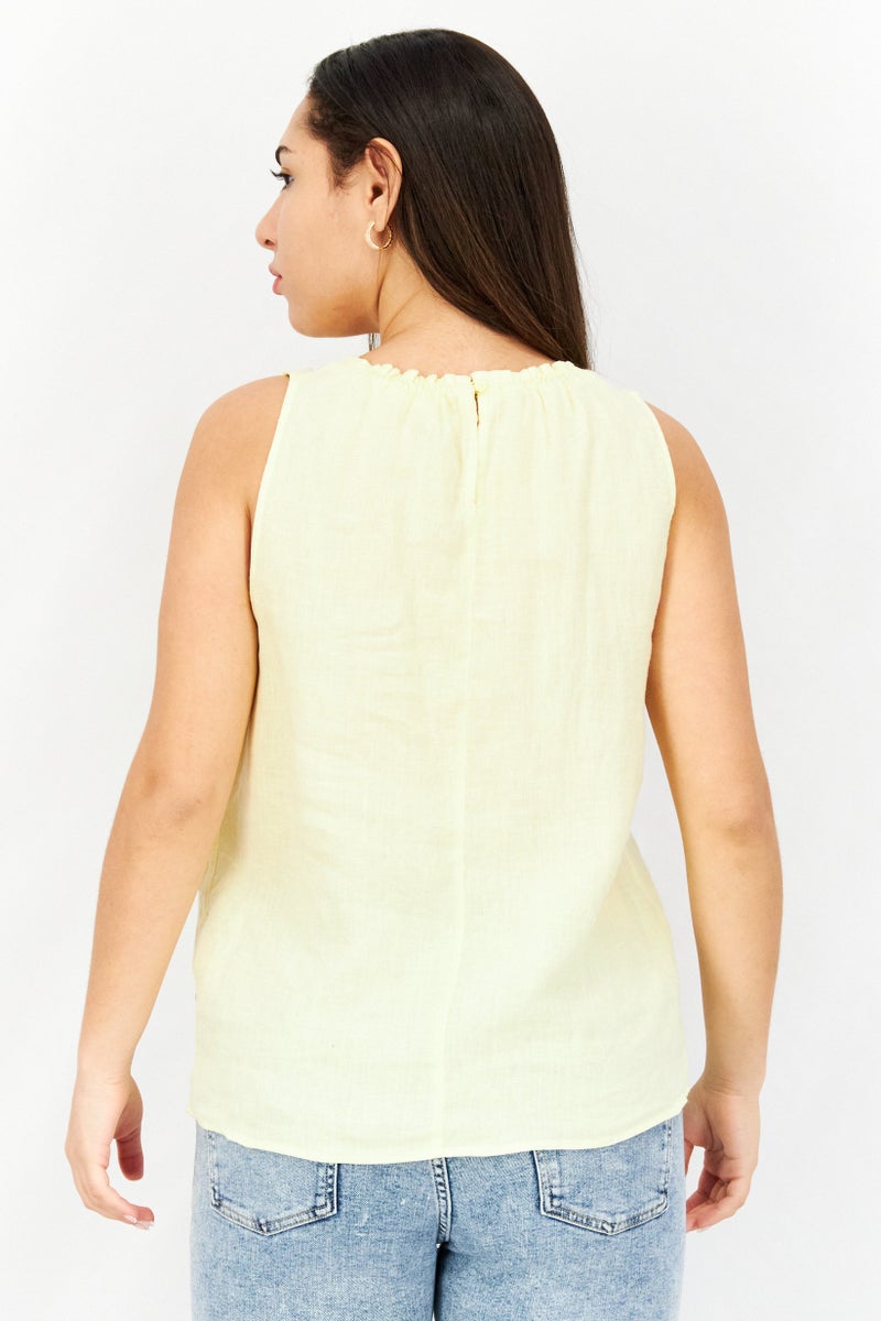 EDC Women Round Neck Sleeveless Plain Top, Yellow - Image 4