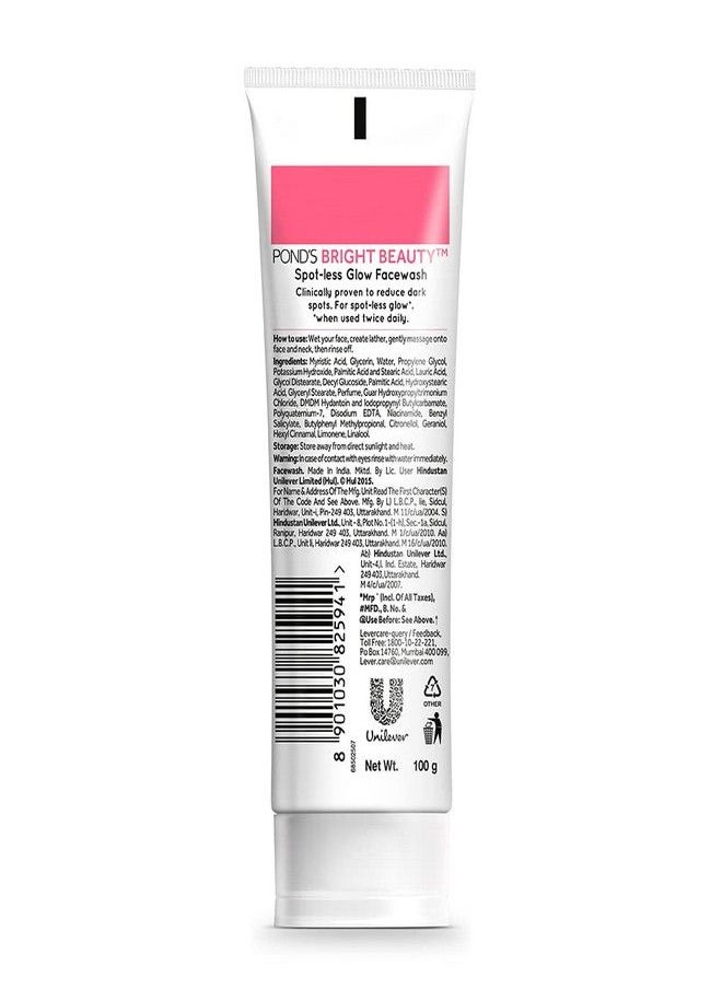 Pond's POND'S Bright Beauty Spot-less Glow Face Wash With Vitamins, Removes Dead Skin Cells & Dark Spots, Double Brightness Action, All Skin Types, 100g  - Image 2