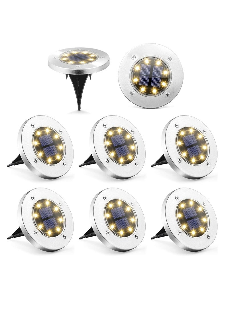 Generic 8 Pcs Premium Solar LED Ground Spot Lights - Durable Waterproof Outdoor Lighting - Bright Landscape Lamps for Garden Pathway, Yard - Eco-Friendly, Rust-Resistant Waterproof IP65 (Warm light)  - Image 1