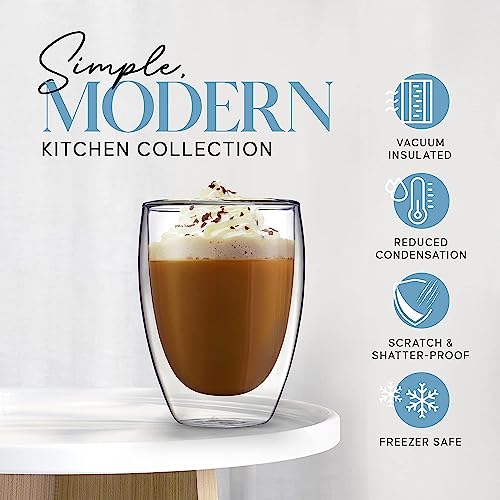 KELVEE Double Wall Thermal Insulated Glass Coffee Mugs Set of 2, Transparent Drinking Glasses Iced Tea Cups for Latte, Cappuccino, Mocha, Juice, Hot & Cold Beverages (350ml) - Image 2