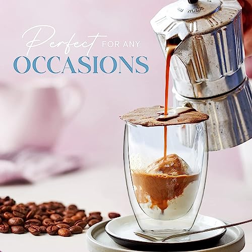 KELVEE Double Wall Thermal Insulated Glass Coffee Mugs Set of 2, Transparent Drinking Glasses Iced Tea Cups for Latte, Cappuccino, Mocha, Juice, Hot & Cold Beverages (350ml) - Image 5