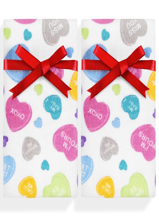 Quera 2 Pack Valentine's Day Conversation Heart Hand Towels 100% Cotton Bathroom Decorative Towels Set for Drying, Cleaning, Cooking, Holiday 13.7'' x 29.5'' - Image 1
