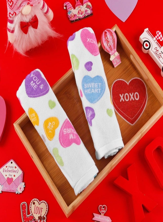 Quera 2 Pack Valentine's Day Conversation Heart Hand Towels 100% Cotton Bathroom Decorative Towels Set for Drying, Cleaning, Cooking, Holiday 13.7'' x 29.5'' - Image 3