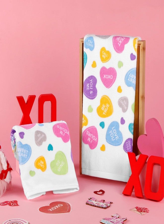 Quera 2 Pack Valentine's Day Conversation Heart Hand Towels 100% Cotton Bathroom Decorative Towels Set for Drying, Cleaning, Cooking, Holiday 13.7'' x 29.5'' - Image 4