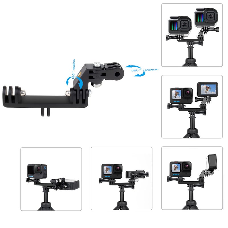 SOONSUN Dual Twin Mount with 90Â° Direction Elbow Adapter for GoPro Hero 13 12 11 10 9 8 7 6 5 4 3 2, Session, Dual Mount Bracket Accessories for Action Camera - Image 3