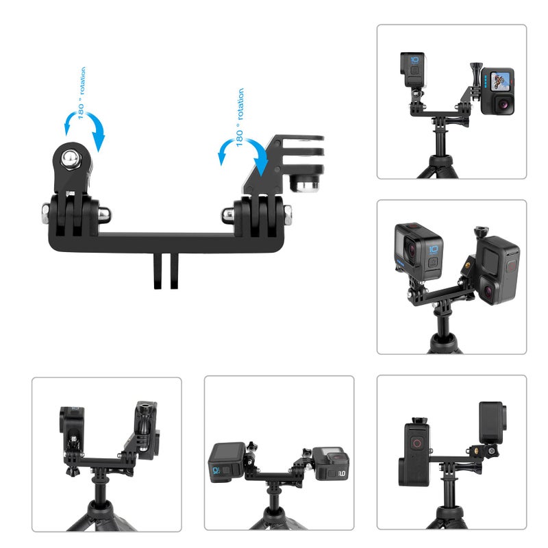 SOONSUN Dual Twin Mount with 90Â° Direction Elbow Adapter for GoPro Hero 13 12 11 10 9 8 7 6 5 4 3 2, Session, Dual Mount Bracket Accessories for Action Camera - Image 4