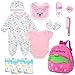 Pedolltree 13 Pcs Set Reborn Baby Dolls Clothes Girl Outfit Accessories Pink Sheep Print for 1722 Inch Reborn Dolls Newborn Girl with Pink Strawberry Backpack Diaper - Image 2