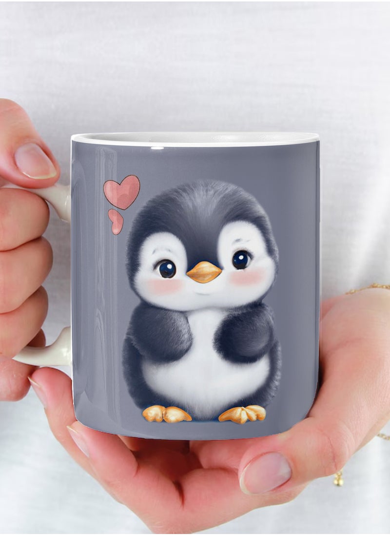 Phone Plante Cute gray and white penguin design mug ceramic tea and coffee mug with handle 11Oz 