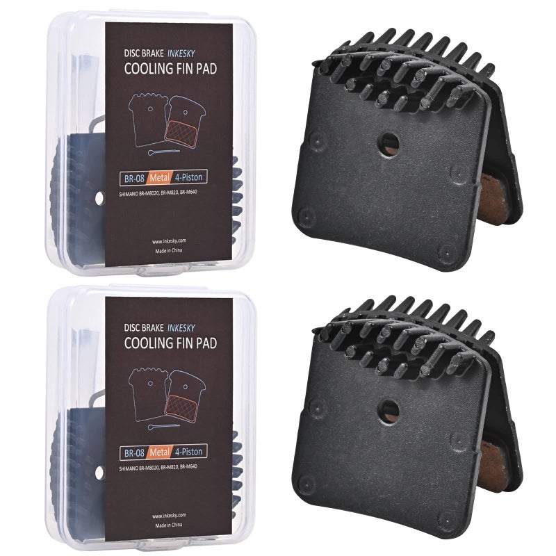 Inkesky BR-08 Disc Brake Pads Compatible with Shimano H03C / Sur-Ron/Segway X160 X260 / Talaria Sting MX3 MX4- Metal with Cooling Fin for 4-Piston Caliper - 2 Pairs - Image 1