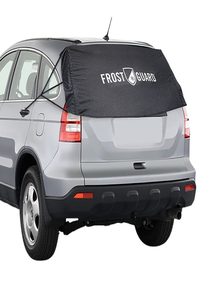 FrostGuard Rear Windshield Cover for Ice and Snow, For SUVs and Trucks - Rear Window Cover to Reduce Scraping, Elastic to Conform to Vehicle's Shape - Secure Hooks for Snug Fit - Black, 59 x 20 Inches - Image 1