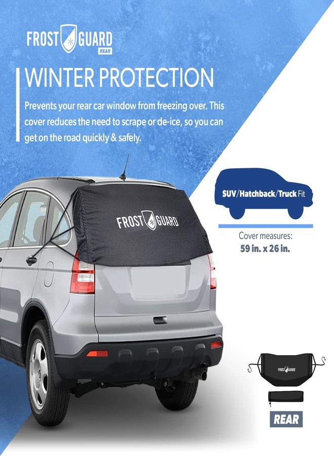FrostGuard Rear Windshield Cover for Ice and Snow, For SUVs and Trucks - Rear Window Cover to Reduce Scraping, Elastic to Conform to Vehicle's Shape - Secure Hooks for Snug Fit - Black, 59 x 20 Inches - Image 2
