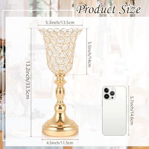 Kehail 2pcs Elegant Crystal Trumpet Metal Centerpiece Vases, Wedding Table Decoration Flower Stand Tulip Shape Decor Artificial Flower Arrangement Vase for Wedding Restaurant Vase Home Decor (Gold) - Image 3
