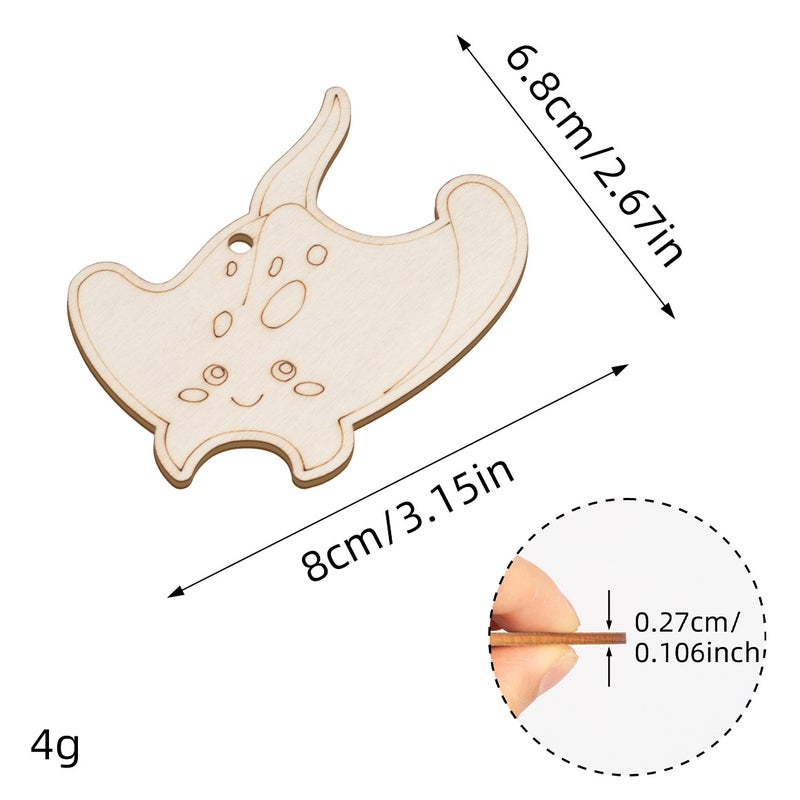 Wooden Dinosaur Flower Fish DIY Craft Painting Kit for Kids Manta rays (10 pieces, 1 bag)