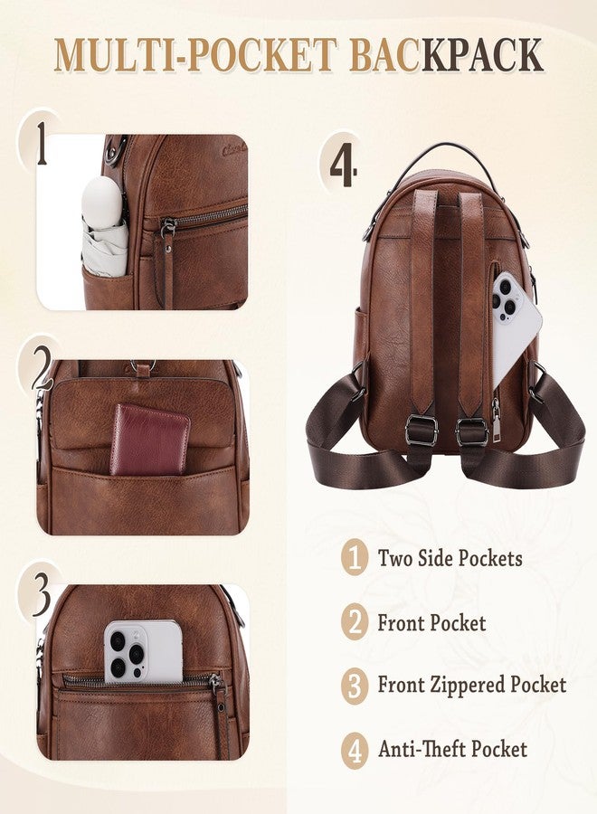 Chase Chic Mini Backpack Purse for Women, Vegan Leather Cute Small Backpack Ladies Fashion Shoulder Handbag for Travel Brown - Image 5