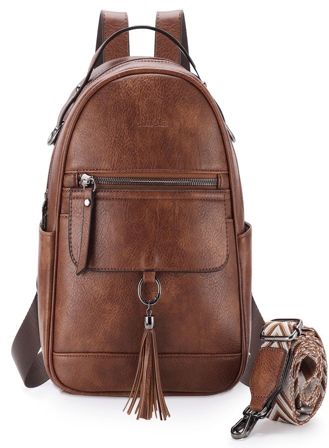 Chase Chic Mini Backpack Purse for Women, Vegan Leather Cute Small Backpack Ladies Fashion Shoulder Handbag for Travel Brown - Image 1