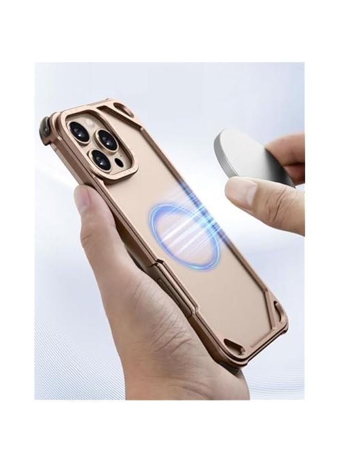 OATSBASF for iPhone 16 Pro 6.3 Bumper Case Metal, Aluminum Frame Slim Fit No Back Design, Compatible with MagSafe, 4 Corner Shockproof Protection, Minimalist Frameless Phone Case, Desert Titanium - Image 3