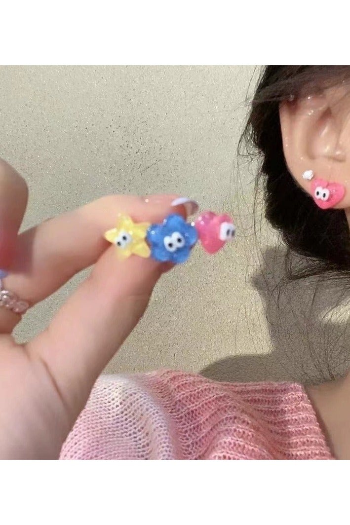 Goolsky Kawaii Cartoon Candy Resin Stud Earrings – Cute Kirby & Soot Sprite Design, Frosted Hard Candy Look, Anime-Inspired Jewelry for Girls  - Image 4